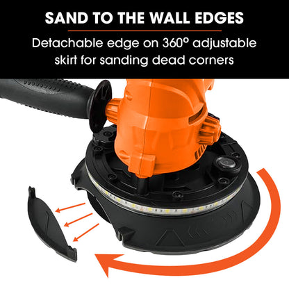 Handheld 0.18m Electric Drywall Sander with Vacuum & LED Light, 850W, 6 Discs