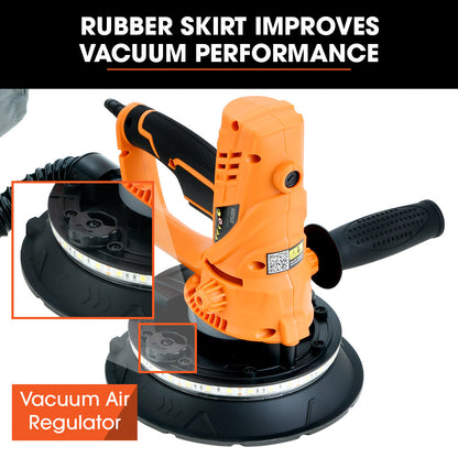 Handheld 0.18m Electric Drywall Sander with Vacuum & LED Light, 850W, 6 Discs