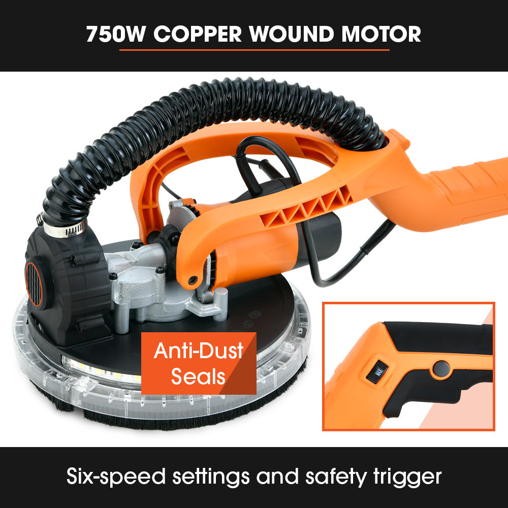 Long Reach Drywall Sander Kit with LED, Auto-Vacuum & Telescopic Handle