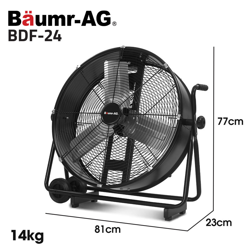 24' (0.61m) Industrial Drum Fan, 260W, Tilting, Heavy-Duty for Large Spaces