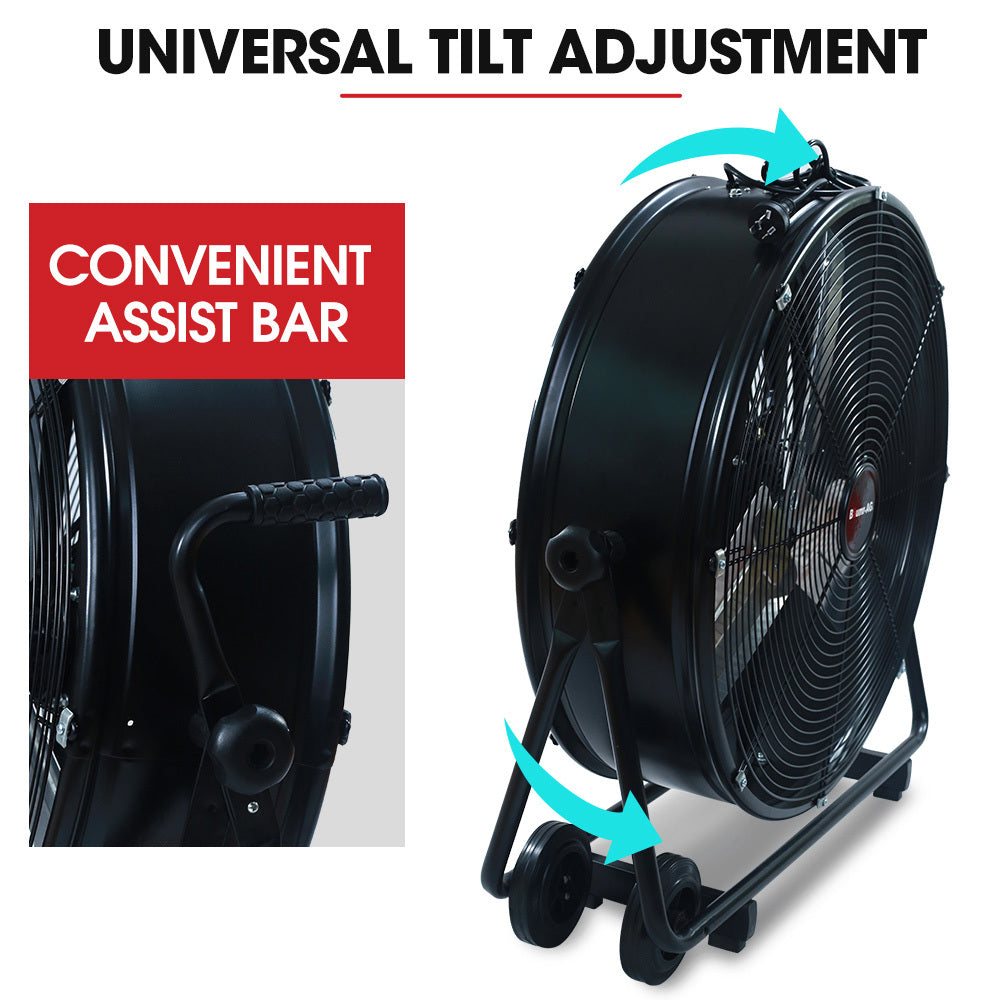24' (0.61m) Industrial Drum Fan, 260W, Tilting, Heavy-Duty for Large Spaces