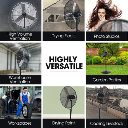 30" 0.76m Industrial Fan, 300W, Heavy-Duty, 3 Speeds, High Airflow, EESS Certified