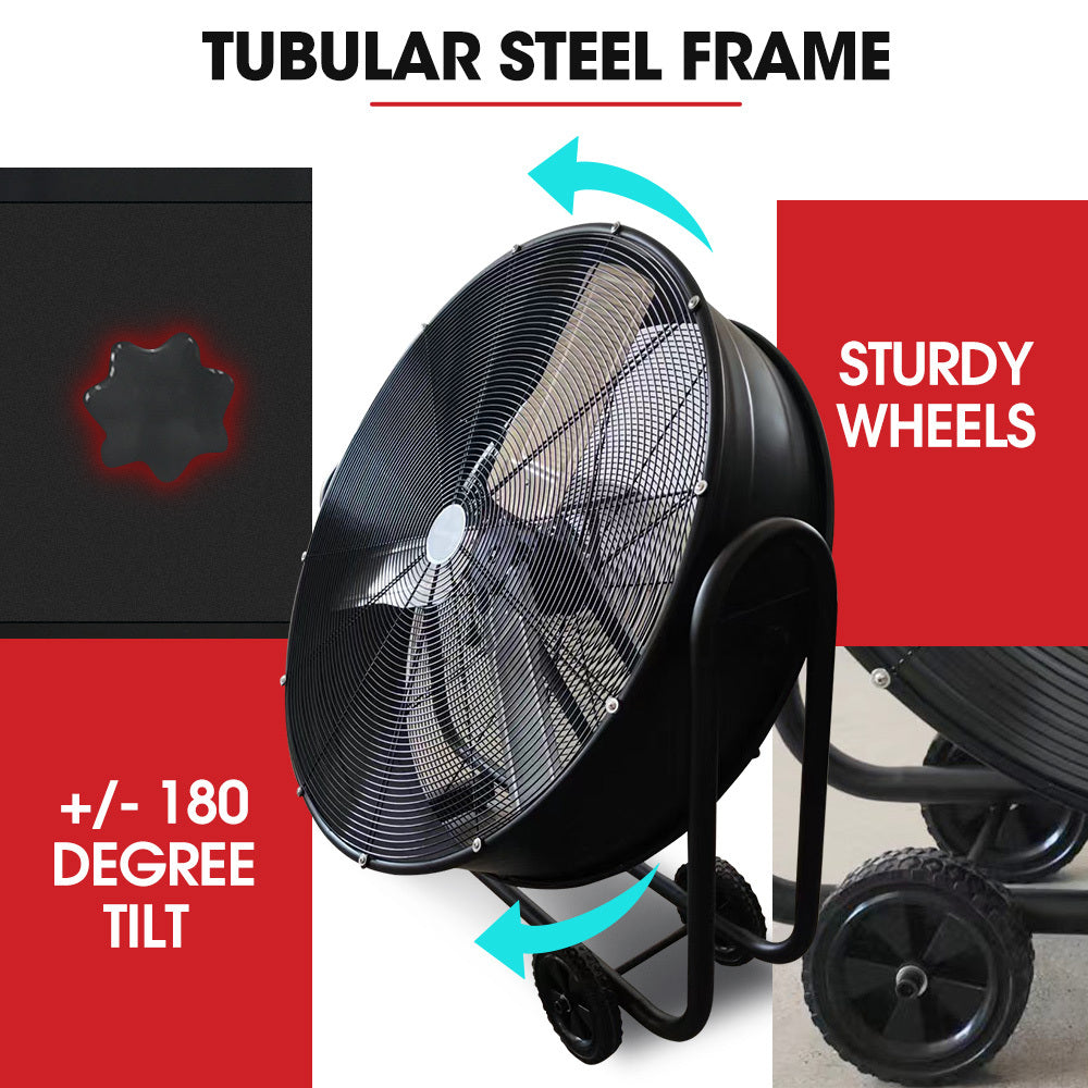 36" Industrial Mobile Drum Fan, 914mm, 290W Motor, Adjustable Tilt, Heavy-Duty