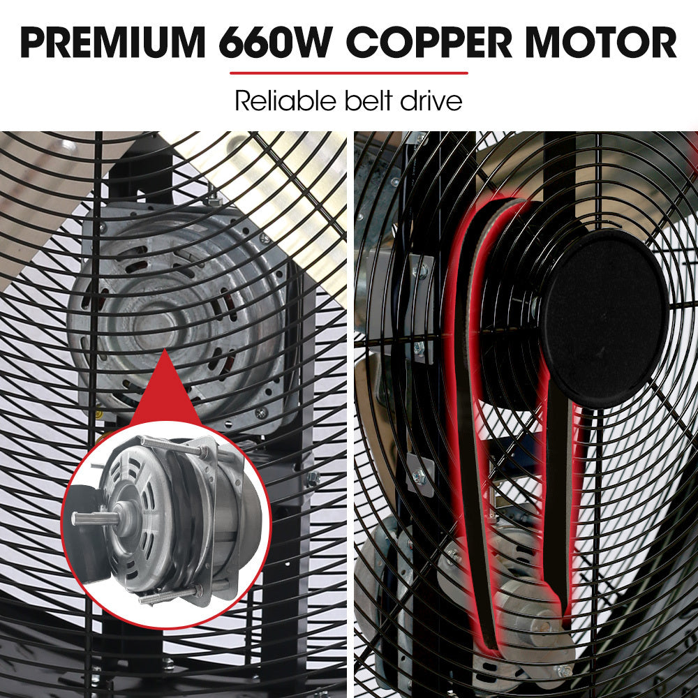 1067mm Industrial Drum Fan, 660W, Tilting, Heavy-Duty with Belt Drive