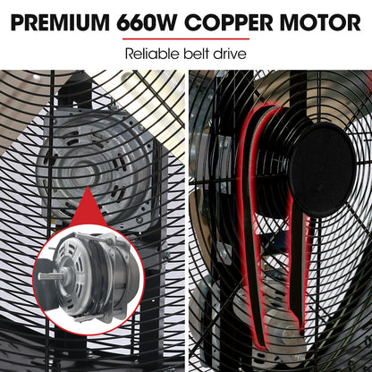 1067mm Industrial Drum Fan, 660W, Tilting, Heavy-Duty with Belt Drive