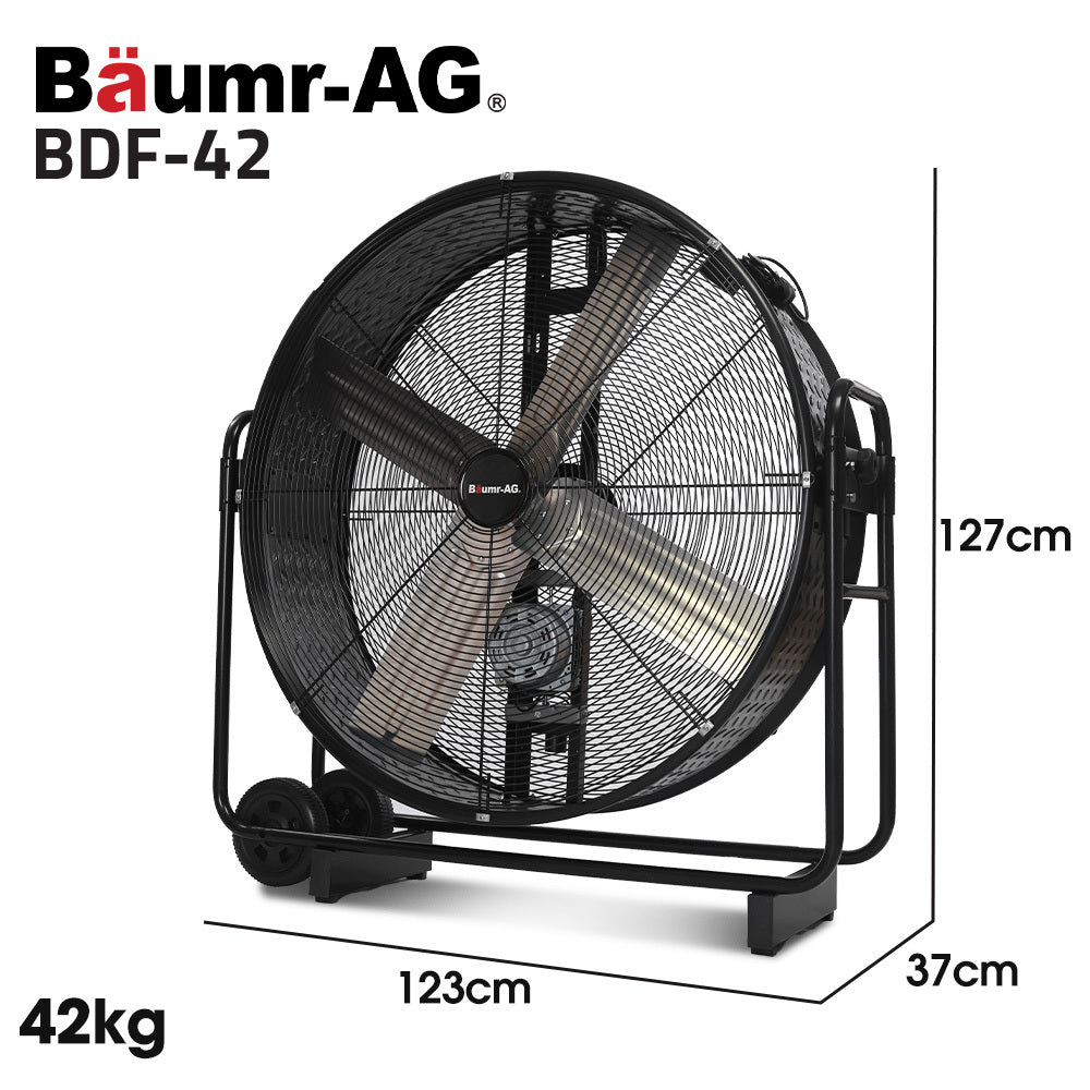 1067mm Industrial Drum Fan, 660W, Tilting, Heavy-Duty with Belt Drive
