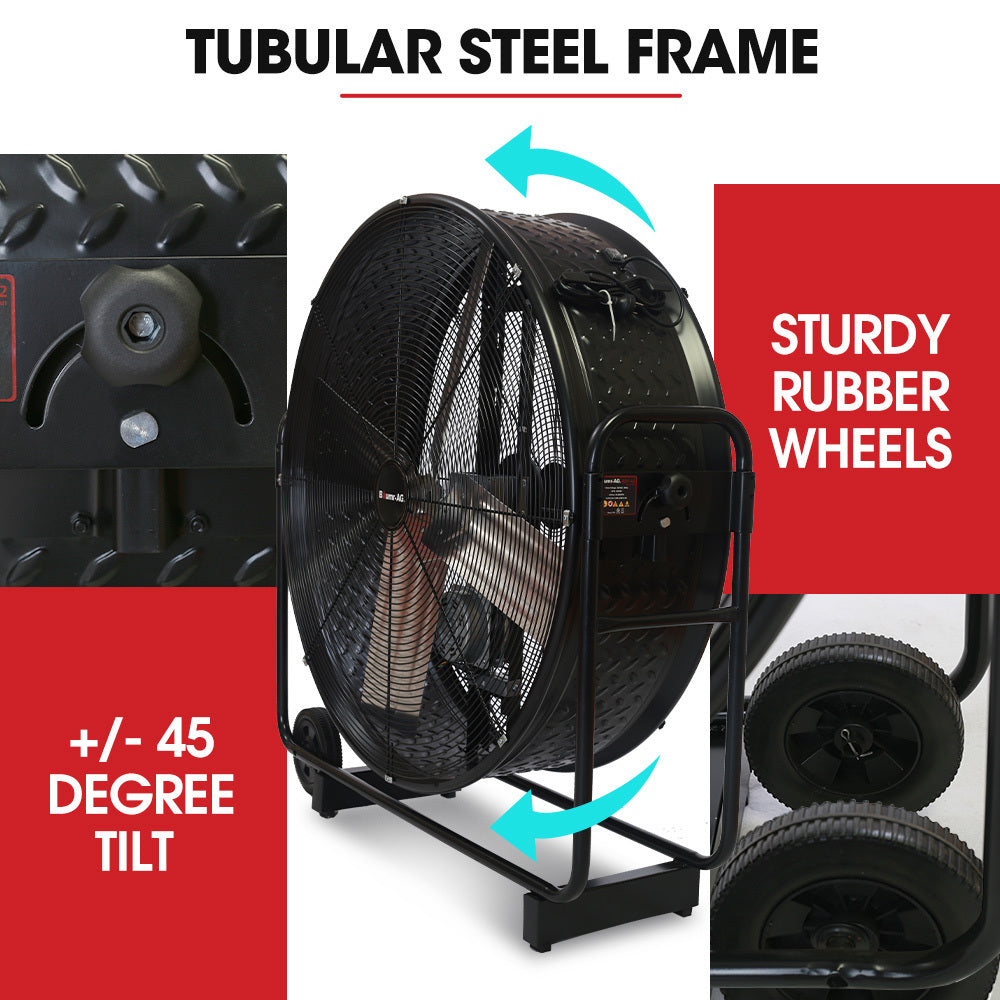 1067mm Industrial Drum Fan, 660W, Tilting, Heavy-Duty with Belt Drive