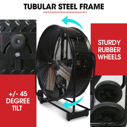 1067mm Industrial Drum Fan, 660W, Tilting, Heavy-Duty with Belt Drive