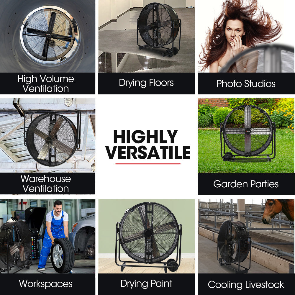 1067mm Industrial Drum Fan, 660W, Tilting, Heavy-Duty with Belt Drive