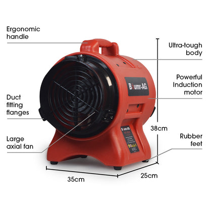200mm Portable Air Blower with Axial Fan for Ventilation and Extraction
