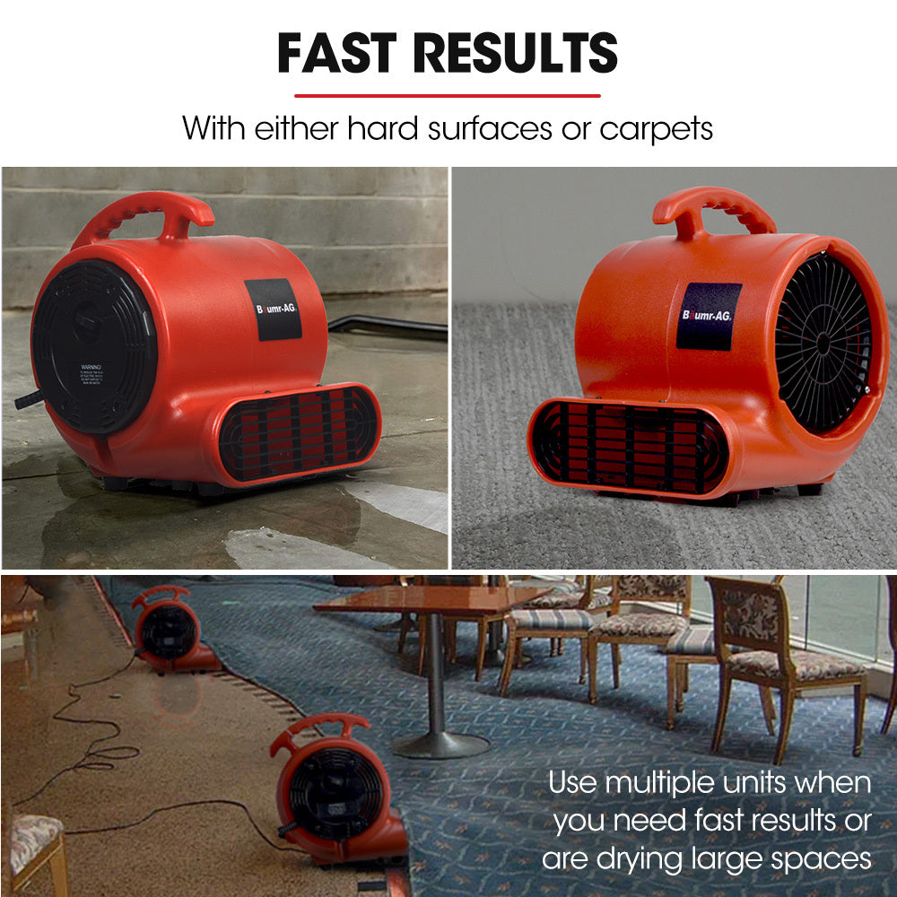 Compact 6.5kg Carpet Dryer Air Mover Blower Fan, 3-Speed, 800CFM, Commercial/Home