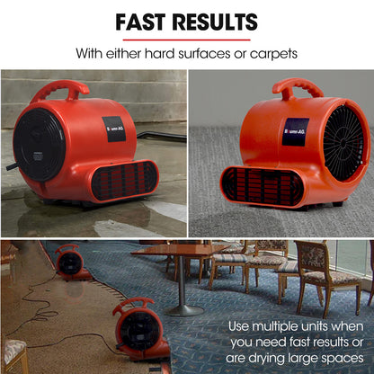 Compact 6.5kg Carpet Dryer Air Mover Blower Fan, 3-Speed, 800CFM, Commercial/Home