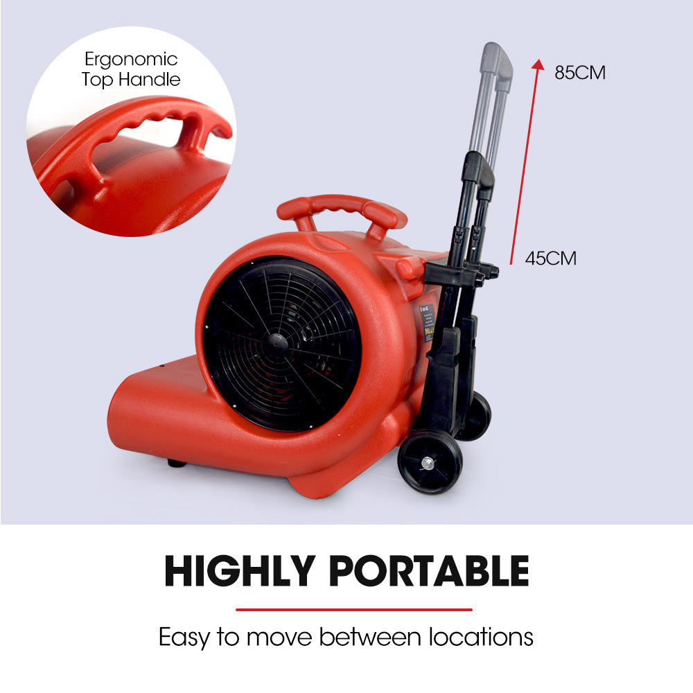 Commercial Carpet Dryer Air Mover with Telescopic Handle, 2380m³/h, 13kg