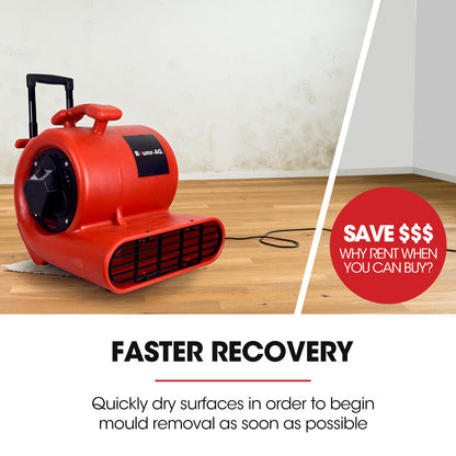Commercial Carpet Dryer Air Mover with Telescopic Handle, 2380m³/h, 13kg