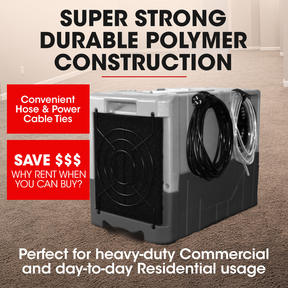 50L/Day Commercial LGR Dehumidifier with LCD, Wheels & Auto Drain Pump