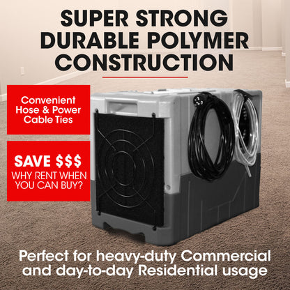 50L/Day Commercial LGR Dehumidifier with LCD, Wheels & Auto Drain Pump