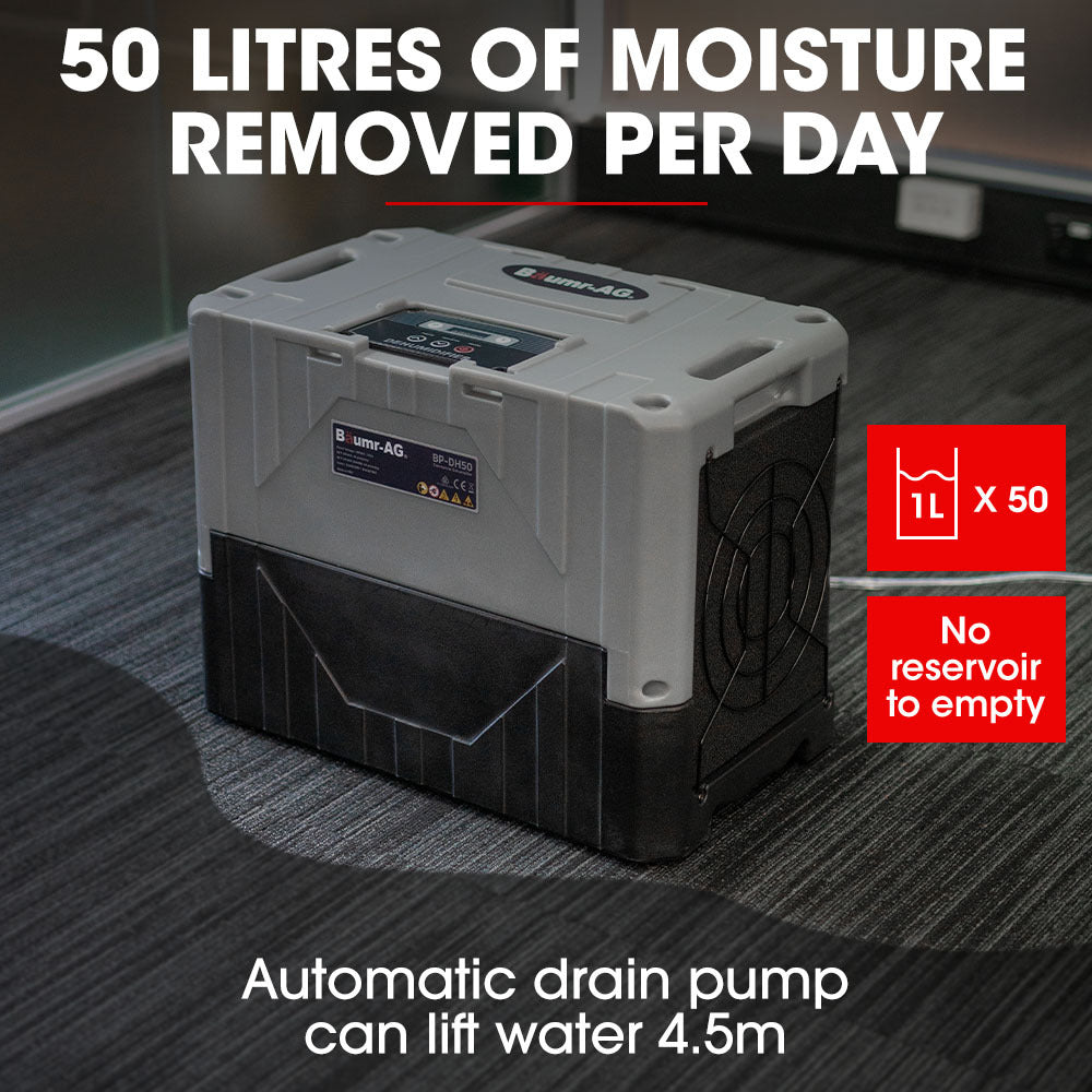 50L/Day Commercial LGR Dehumidifier with LCD, Wheels & Auto Drain Pump