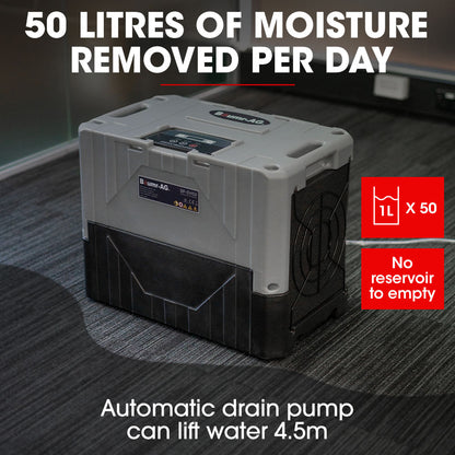 50L/Day Commercial LGR Dehumidifier with LCD, Wheels & Auto Drain Pump