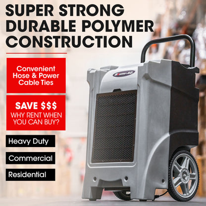 90L/Day Industrial LGR Dehumidifier, Portable, LCD, Wheels, Energy Efficient