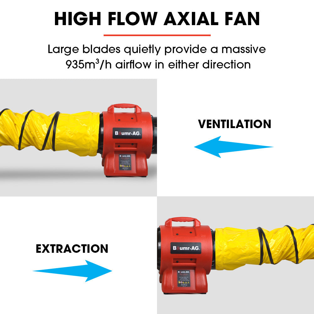 200mm Portable Air Mover Blower Fan with 10m Ventilation Duct, 7kg Lightweight