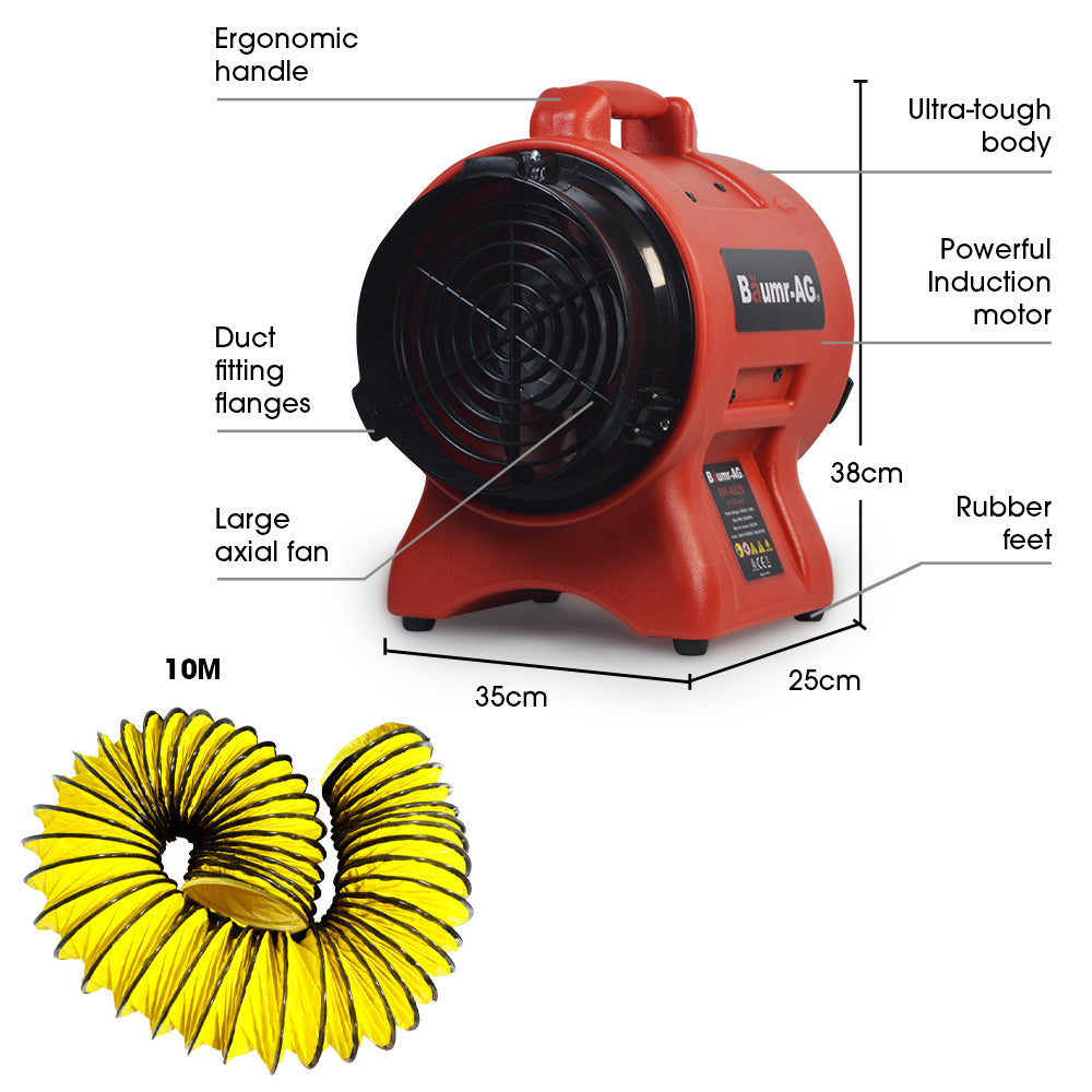 200mm Portable Air Mover Blower Fan with 10m Ventilation Duct, 7kg Lightweight