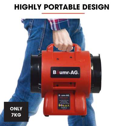 200mm Portable Air Mover Blower Fan with 10m Ventilation Duct, 7kg Lightweight