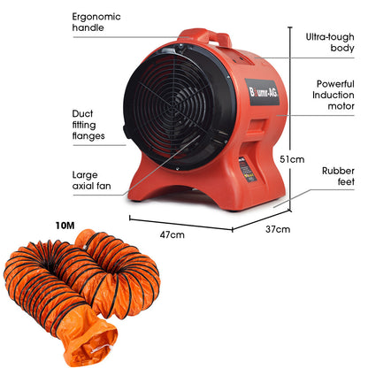 300mm Portable Axial Air Mover Blower Fan with 10m Duct, 13kg, 560W Motor