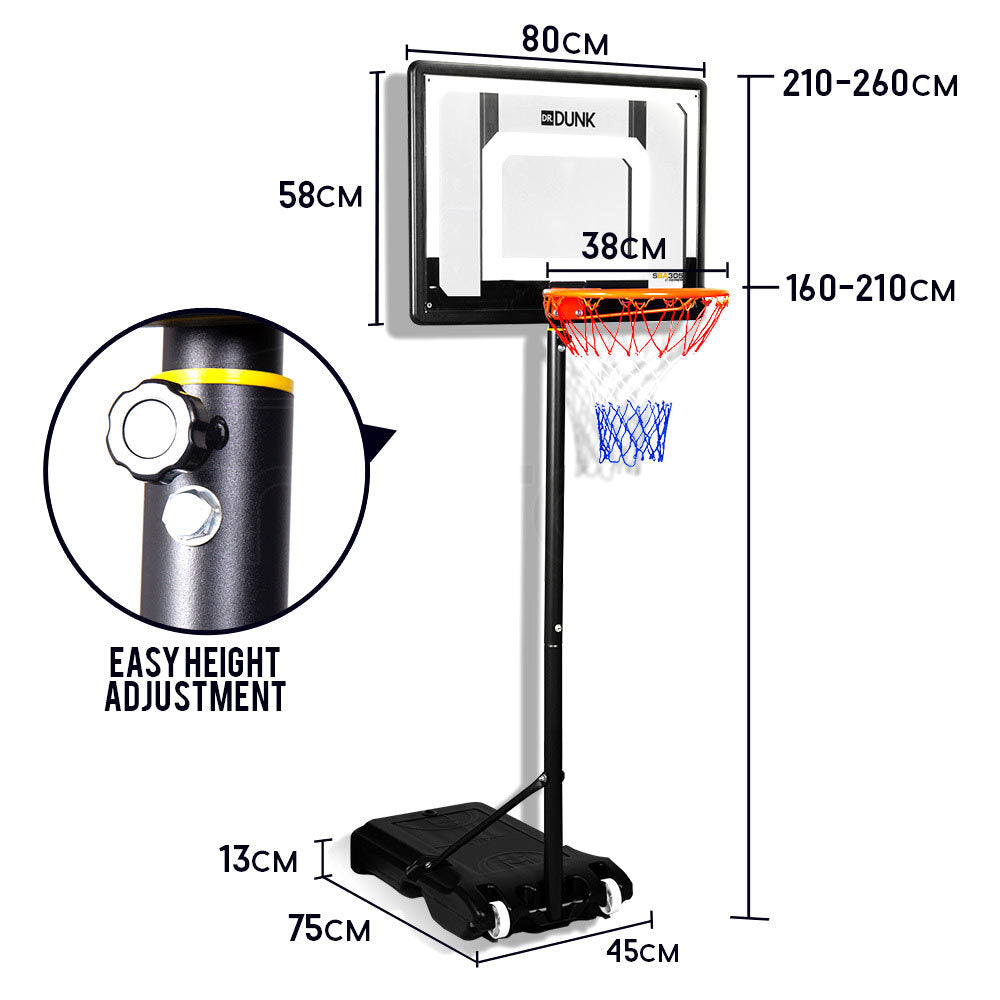 Adjustable Kids Basketball Hoop with 1.6m-2.1m Rim and Shatterproof Backboard