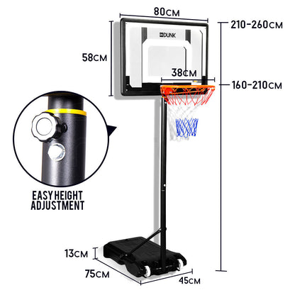 Adjustable Kids Basketball Hoop with 1.6m-2.1m Rim and Shatterproof Backboard