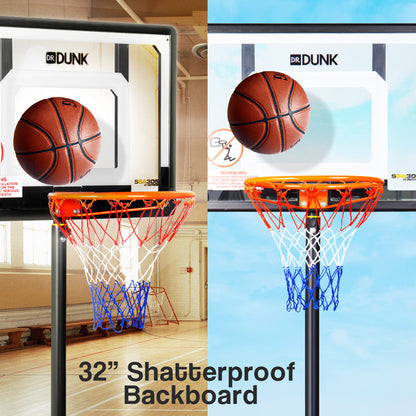 Adjustable Kids Basketball Hoop with 1.6m-2.1m Rim and Shatterproof Backboard