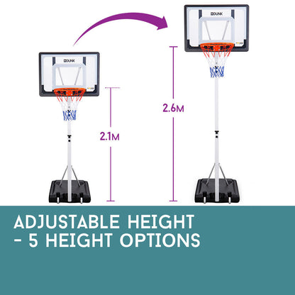 Adjustable Basketball Hoop System with 2.1-2.6m Rim and Mobile Base