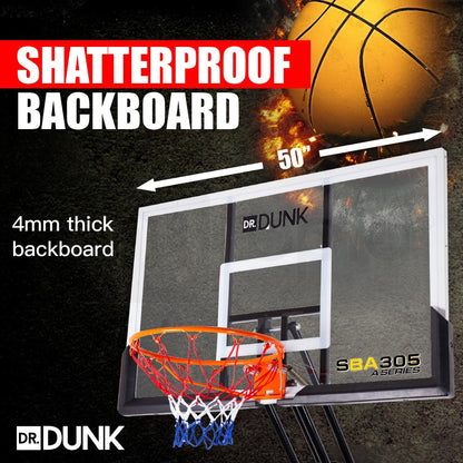 Adjustable Portable Basketball Hoop with 2.3-3.05m Height & 50" Backboard