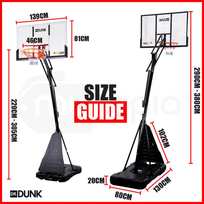 Adjustable Portable Basketball Hoop with 2.3-3.05m Height & 50" Backboard