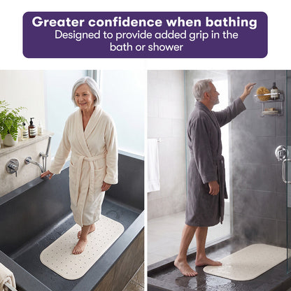 35 x 76cm Shower Mat with Suction Cups, Synthetic Rubber, Anti-Slip Bath Aid for Wet Areas, White