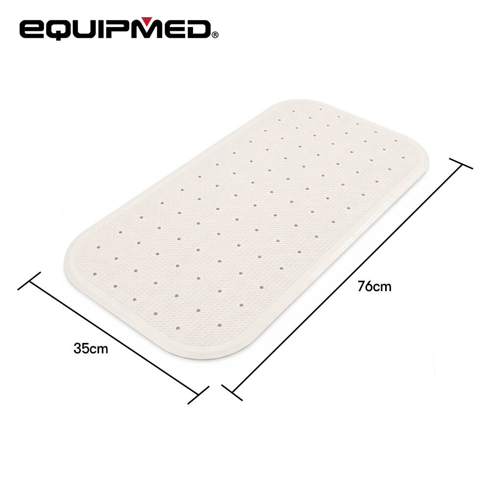 35 x 76cm Shower Mat with Suction Cups, Synthetic Rubber, Anti-Slip Bath Aid for Wet Areas, White