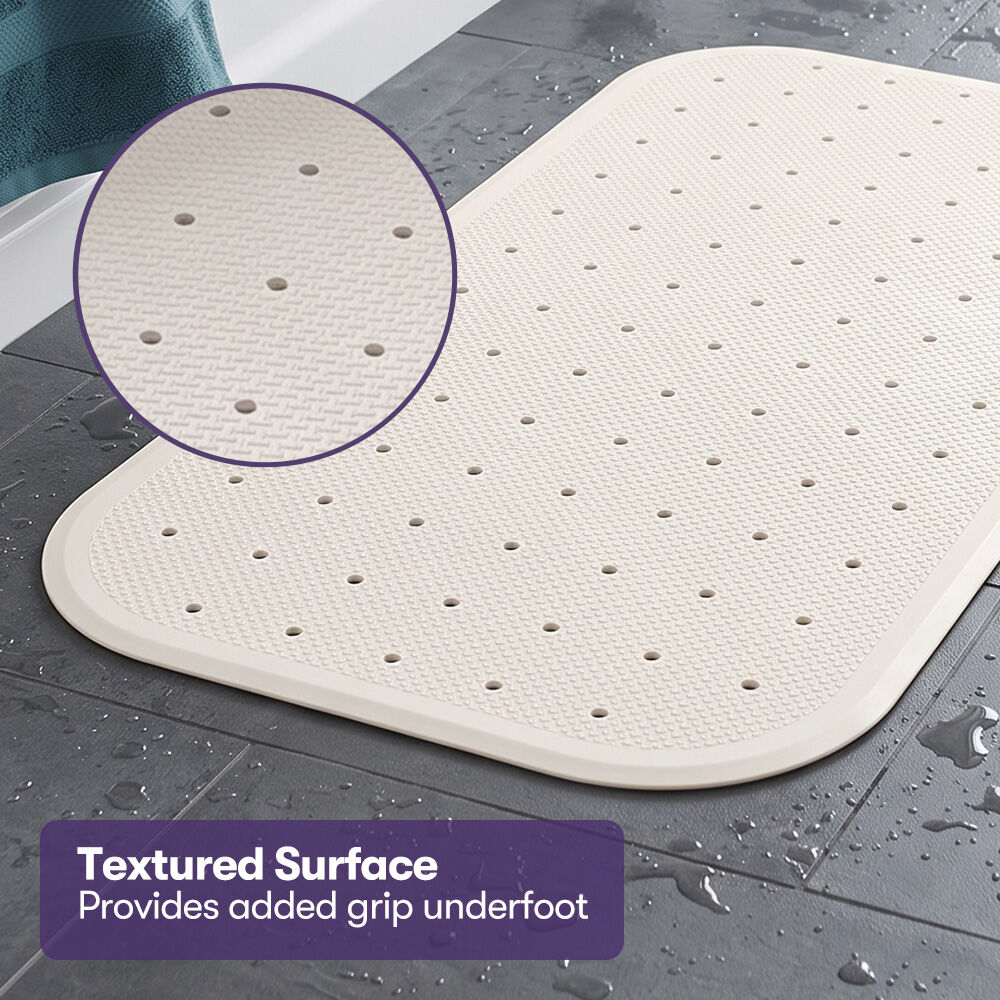 35 x 76cm Shower Mat with Suction Cups, Synthetic Rubber, Anti-Slip Bath Aid for Wet Areas, White