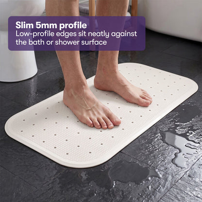 35 x 76cm Shower Mat with Suction Cups, Synthetic Rubber, Anti-Slip Bath Aid for Wet Areas, White