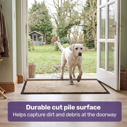 45x70cm Non-Slip Indoor Rug Floor Mat Beige, Poly Fiber Cut Loop Pile, High Density Base, Anti-Trip Edging