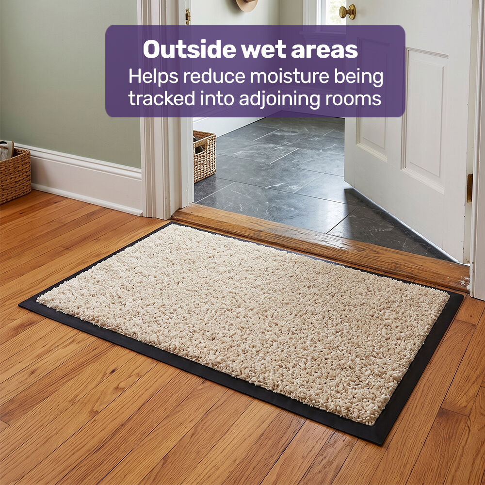 45x70cm Non-Slip Indoor Rug Floor Mat Beige, Poly Fiber Cut Loop Pile, High Density Base, Anti-Trip Edging