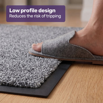 45x70cm Non-Slip Indoor Rug Floor Mat Charcoal, Poly Fiber Cut Loop Pile, High Density Base, Anti-Trip Edging