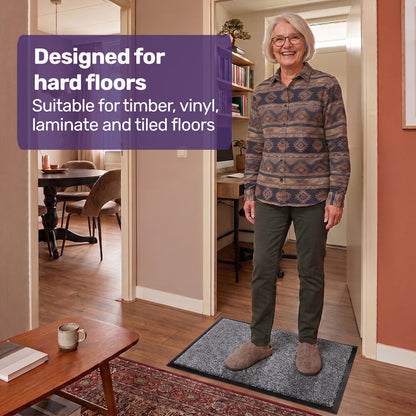45x70cm Non-Slip Indoor Rug Floor Mat Charcoal, Poly Fiber Cut Loop Pile, High Density Base, Anti-Trip Edging