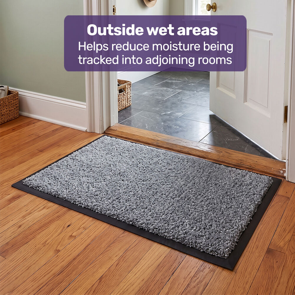 45x70cm Non-Slip Indoor Rug Floor Mat Charcoal, Poly Fiber Cut Loop Pile, High Density Base, Anti-Trip Edging