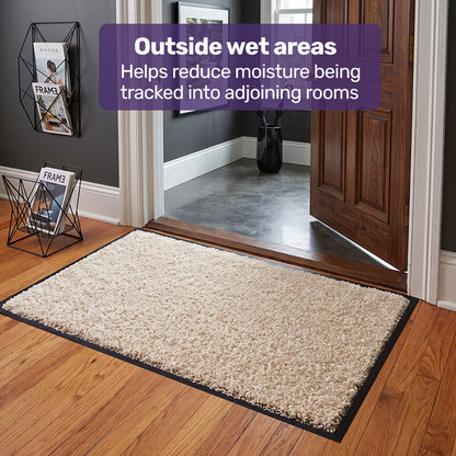 60x85cm Non-Slip Indoor Rug Floor Mat Beige, Poly Fiber Cut Loop Pile, High Density Base, Anti-Trip Edging