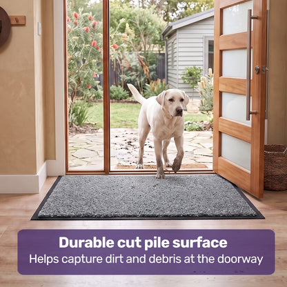 60x85cm Non-Slip Indoor Rug Floor Mat Charcoal, Poly Fiber Cut Loop Pile, High Density Base, Anti-Trip Edging