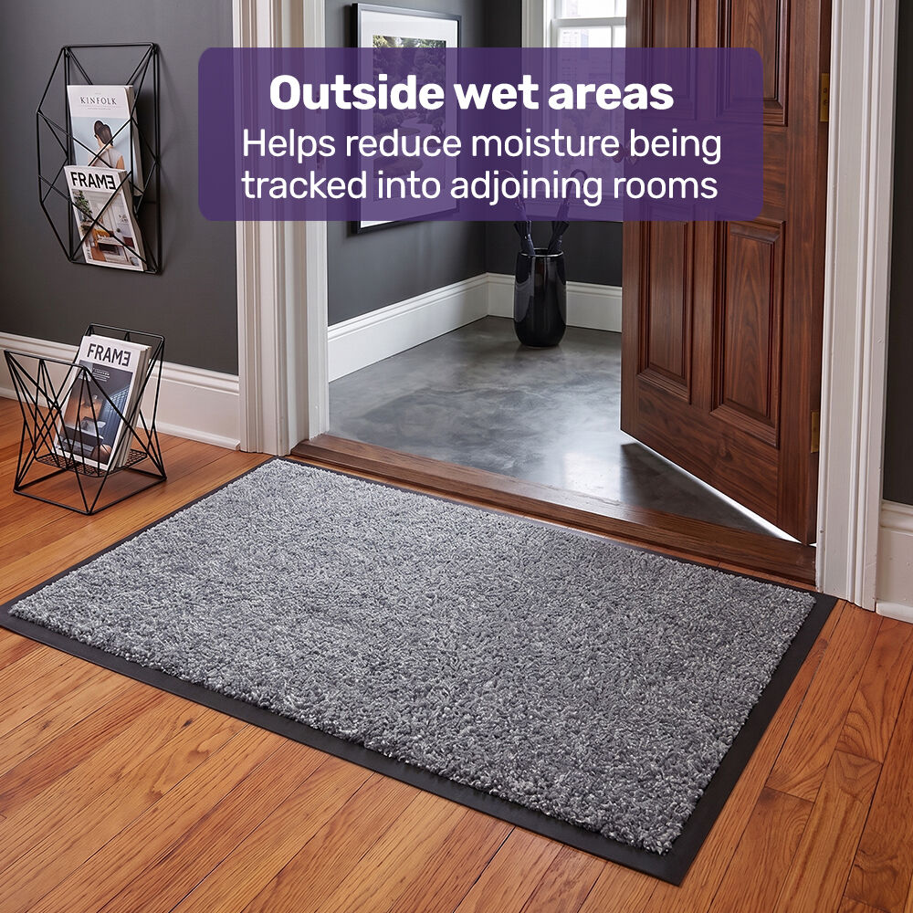 60x85cm Non-Slip Indoor Rug Floor Mat Charcoal, Poly Fiber Cut Loop Pile, High Density Base, Anti-Trip Edging