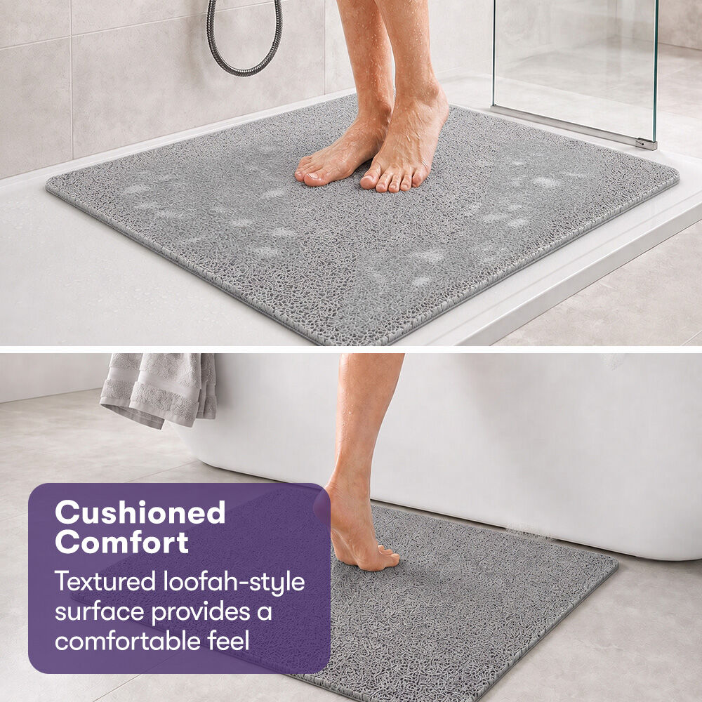 Washable PVC Anti-Slip Loofah Bath and Shower Mat, Large, 60 x 60cm