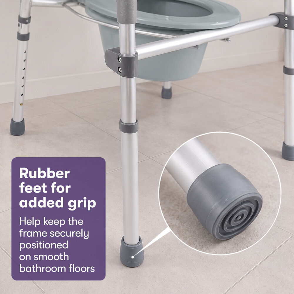 Foldable Over Toilet Aid, Night Commode, Splash Guard, Commode Pail, Padded Armrests, 7 Adj. Heights, Non-Slip Feet, 136kg Rated