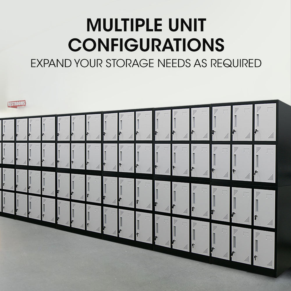 12-Door Metal Storage Lockers for Gym, Office, Black/Grey, Secure & Ventilated
