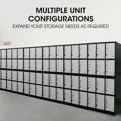 12-Door Metal Storage Lockers for Gym, Office, Black/Grey, Secure & Ventilated
