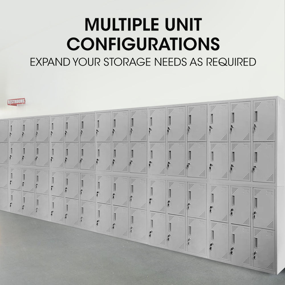 12-Door Metal Storage Lockers for Gym, Office, Home - Light Grey
